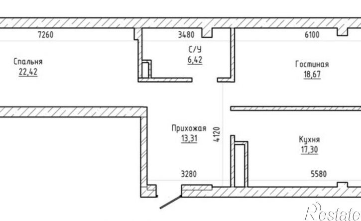 2-комн квартира в новом доме район Молодёжный